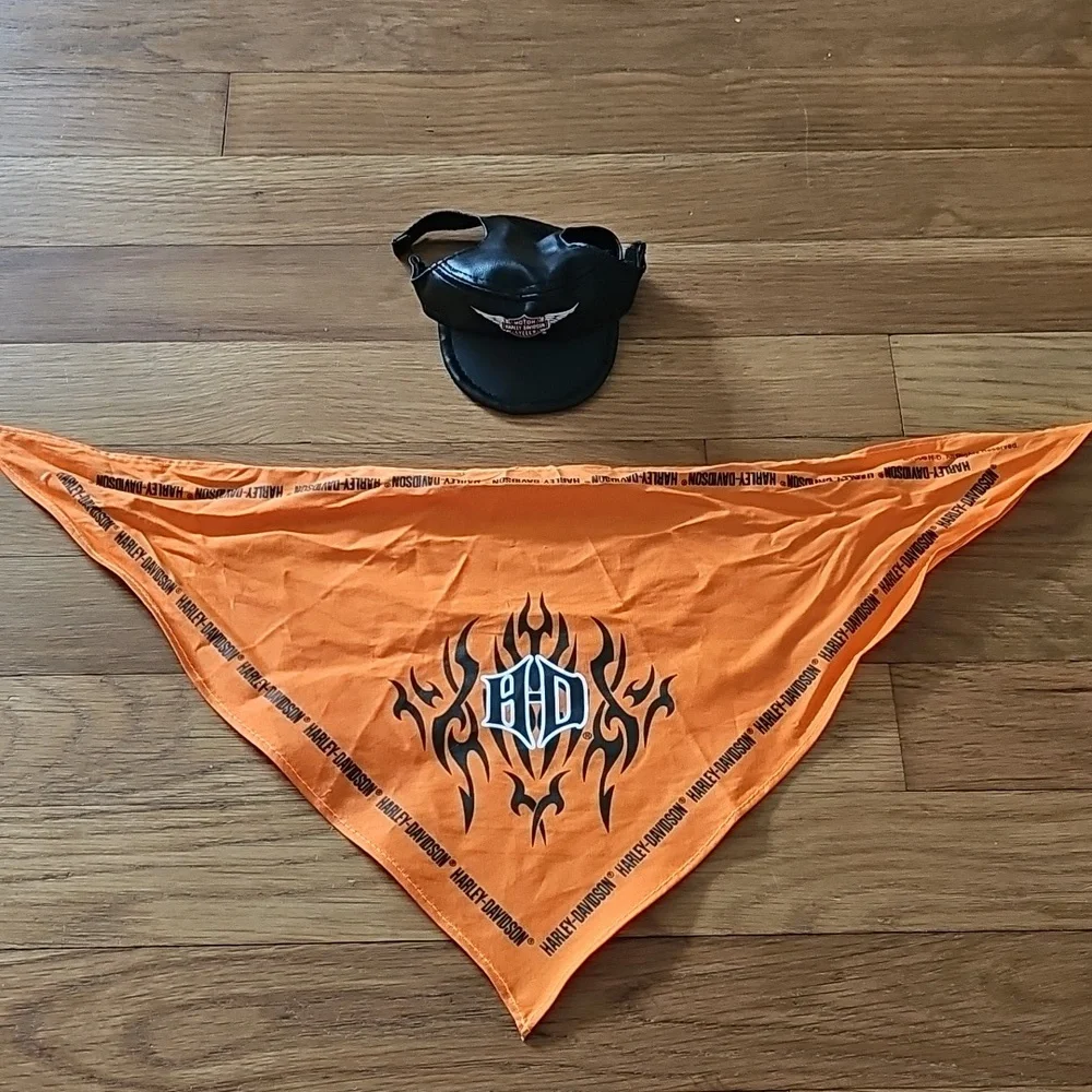 Harley Davidson Pet Size XS Hat & Orange Harley Bandana